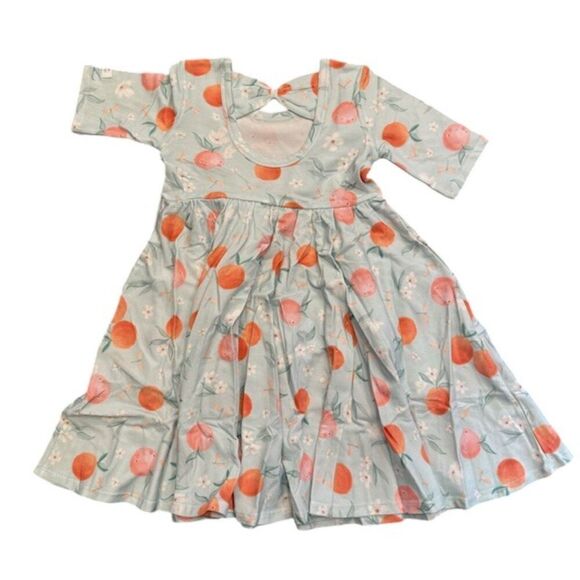 NWOT Loulou Lollipop Tencel Lyocell Skater Dress Peaches Bow Back Size 3T - Picture 3 of 4